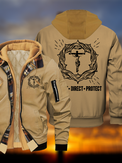Correct Direct Protect Jesus God Christian Warm Hooded Bomber Jacket