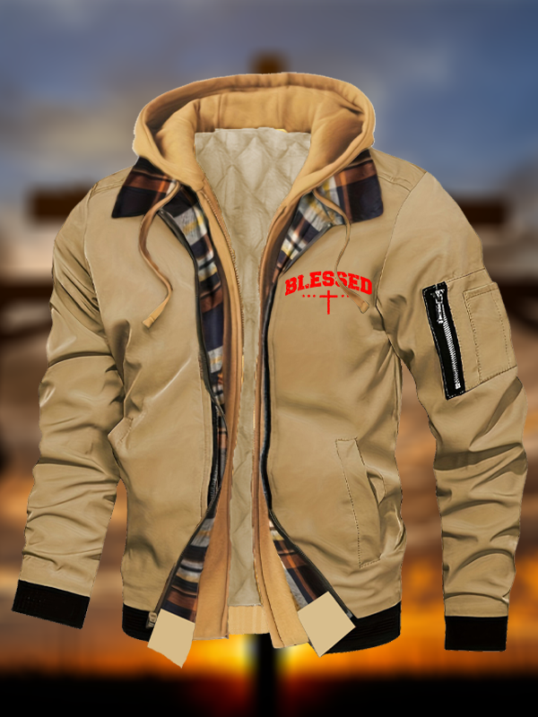 Blessed Cross  Warm Hooded Bomber Jacket