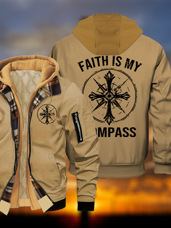 Faith Is My Compass Jesus God Christian Warm Hooded Bomber Jacket