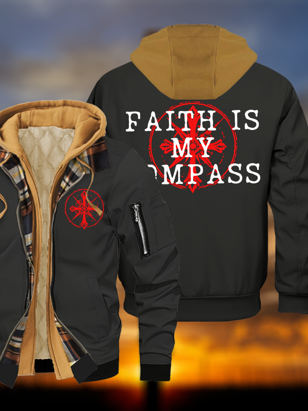 Faith Is My Compass Jesus God Christian Warm Hooded Bomber Jacket