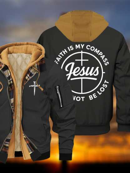 Faith Is My Compass Jesus God Christian Warm Hooded Bomber Jacket
