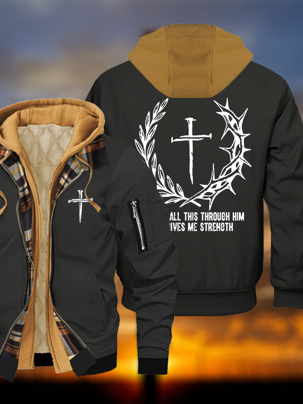 I Can Do All This Throuch Him Who Gives Me Strength Jesus God Christian Warm Hooded Bomber Jacket