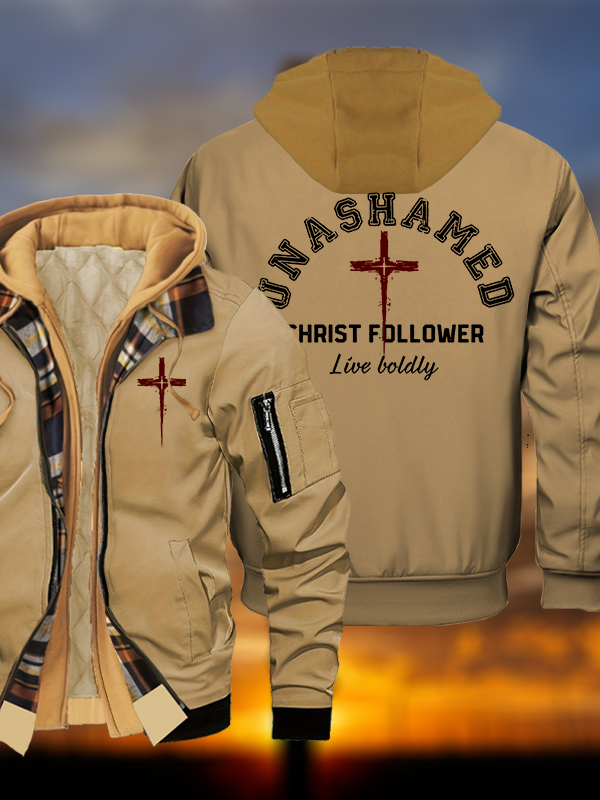 Unashamed Christ Follower Jesus God Christian Warm Hooded Bomber Jacket