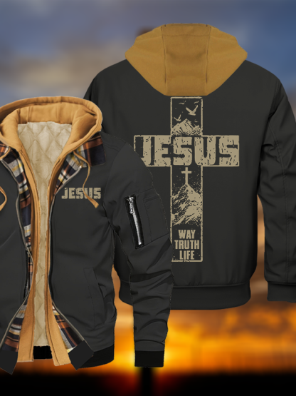 The Way, The Truth, The Life Jesus God Christian Warm Hooded Bomber Jacket