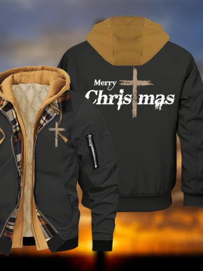Merry Chrismas Jesus God Christian Warm Hooded Bomber Jacket