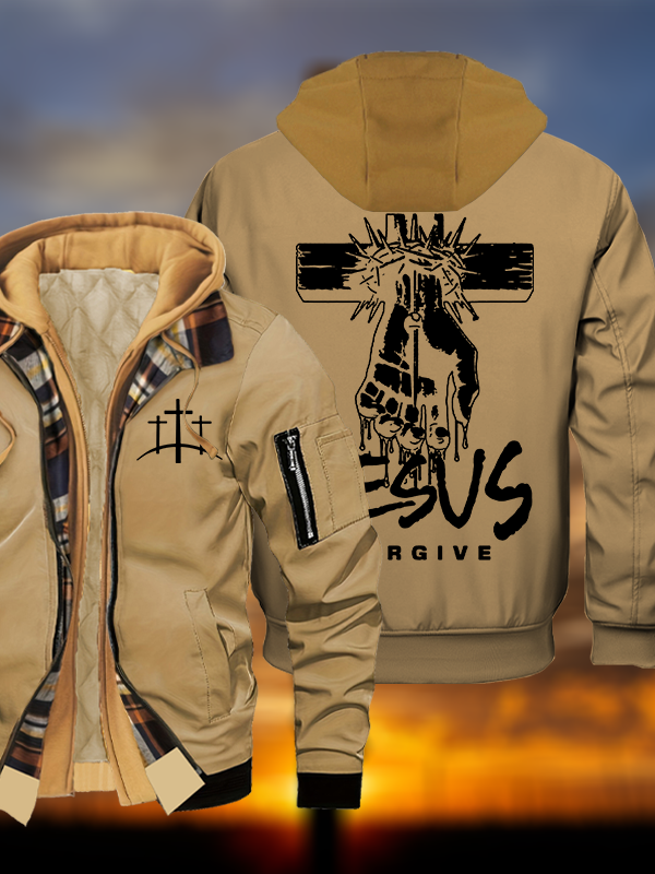 Jesus Forgive Jesus God Christian Warm Hooded Bomber Jacket