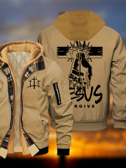 Jesus Forgive Jesus God Christian Warm Hooded Bomber Jacket