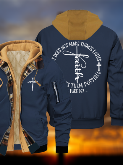 Luke 1 ：37 It Does Not Make Things Easier It Make Them Possible Jesus God Christian Warm Hooded Bomber Jacket