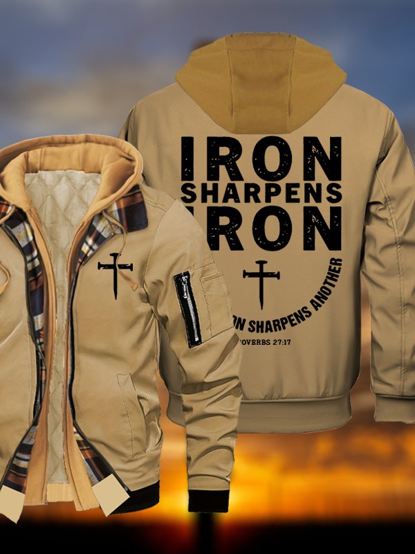 Proverbs 27:17  Jesus God Christian Warm Hooded Bomber Jacket