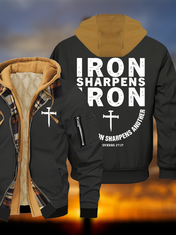 Proverbs 27:17  Jesus God Christian Warm Hooded Bomber Jacket