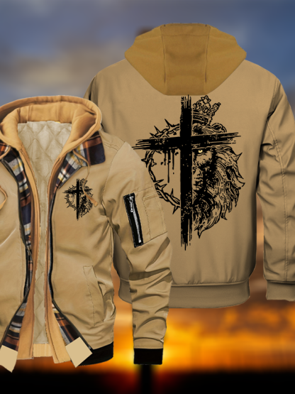 Lion of Judah Jesus God Christian Warm Hooded Bomber Jacket