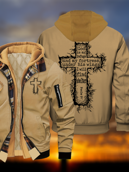 God Is My Refuge Psalm 91 Jesus God Christian Warm Hooded Bomber Jacket