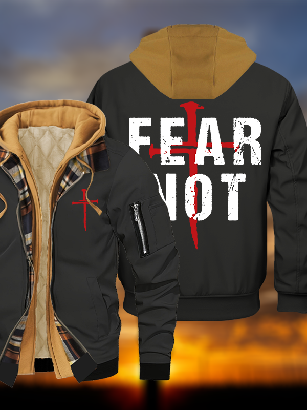 Fear Not Jesus God Christian Warm Hooded Bomber Jacket