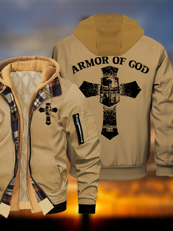 [Armor of God Jesus God Christian Warm Hooded Bomber Jacket