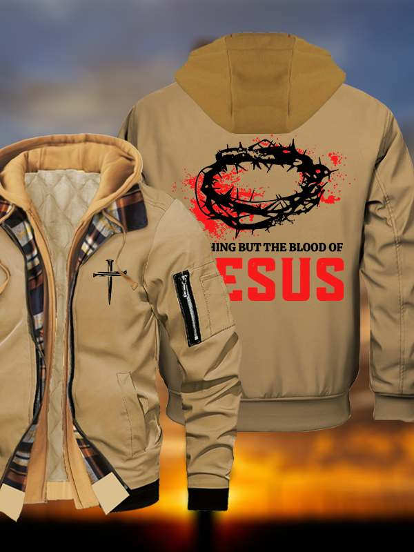 Nothing But The Blood Of Jesus Jesus God Christian Warm Hooded Bomber Jacket