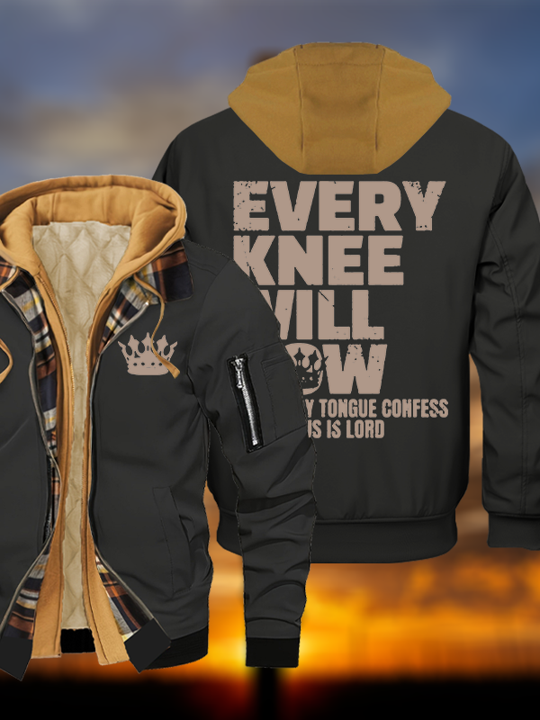 Every Knee Will Bow  Jesus God Christian Warm Hooded Bomber Jacket