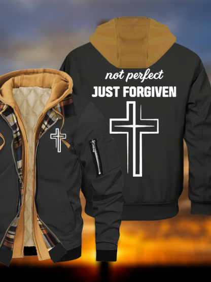 Not Perfect Just Forgiven Jesus God Christian Warm Hooded Bomber Jacket
