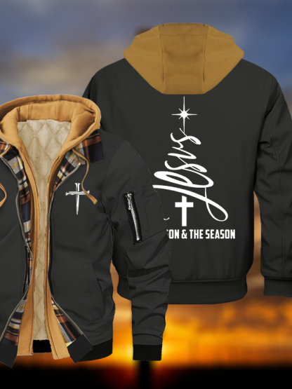 The Reason & The Season Jesus God Christian Warm Hooded Bomber Jacket