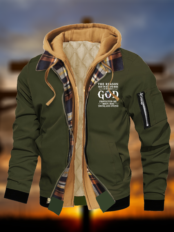 The Reason That I'm Old And Wise Is Because God Protected Me When I Was Young And Stupid Jesus God Christian Warm Hooded Bomber Jacket