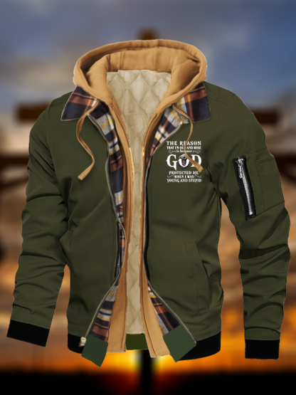 The Reason That I'm Old And Wise Is Because God Protected Me When I Was Young And Stupid Jesus God Christian Warm Hooded Bomber Jacket