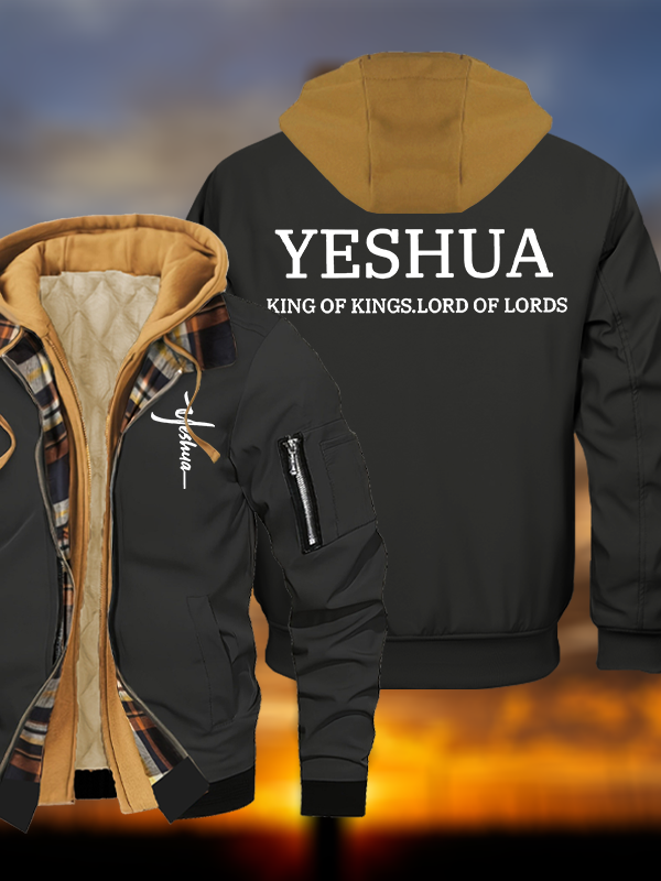 Yeshua King Of Kings Lord Of Lords Jesus God Christian Warm Hooded Bomber Jacket
