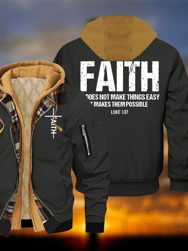 Faith Jesus God Christian Warm Hooded Bomber Jacket