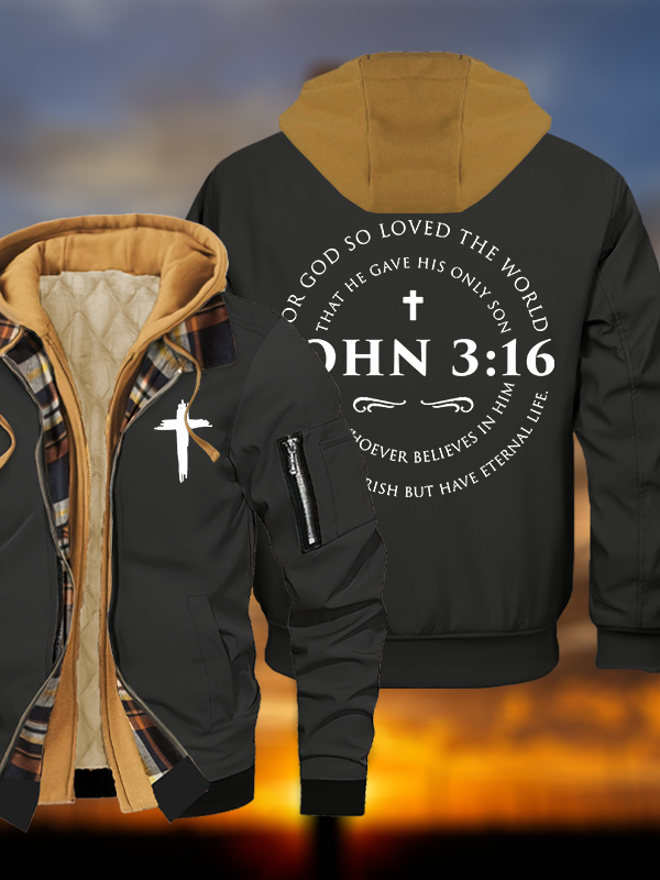 John 3:16 Jesus God Christian Warm Hooded Bomber Jacket