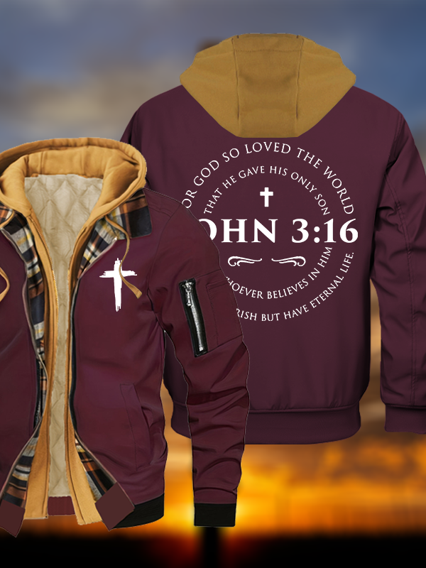 John 3:16 Jesus God Christian Warm Hooded Bomber Jacket