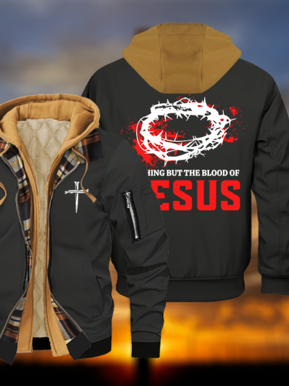 Nothing But The Blood Of Jesus Jesus God Christian Warm Hooded Bomber Jacket