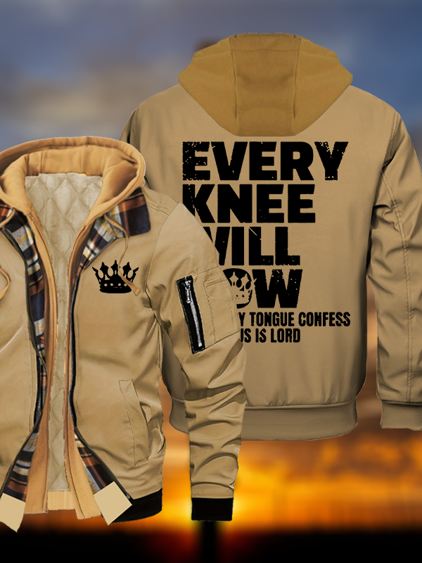 Every Knee Will Bow  Jesus God Christian Warm Hooded Bomber Jacket