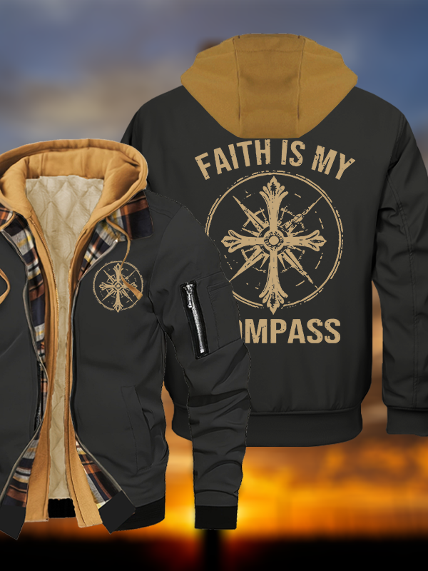 Faith Is My Compass Jesus God Christian Warm Hooded Bomber Jacket