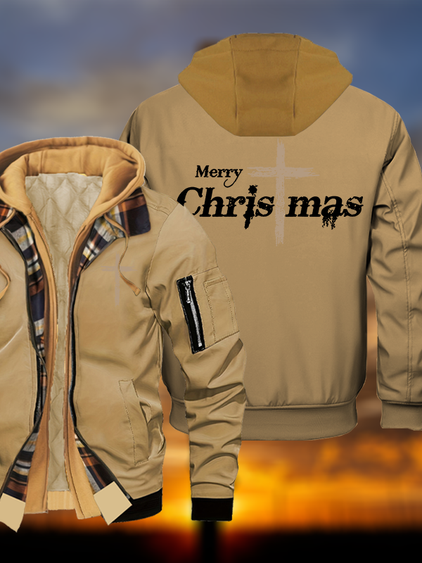 Merry Chrismas Jesus God Christian Warm Hooded Bomber Jacket