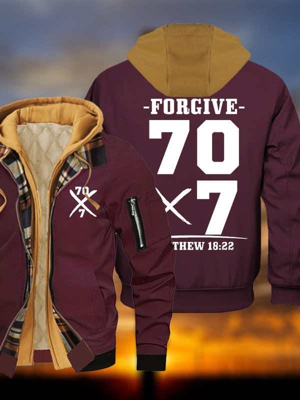 Forgive 70 times 7 Jesus God Christian Warm Hooded Bomber Jacket