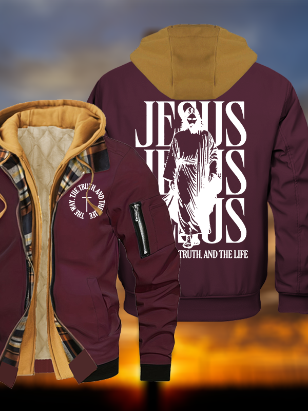 Jesus The Way The Truth And The Life Jesus God Christian Warm Hooded Bomber Jacket