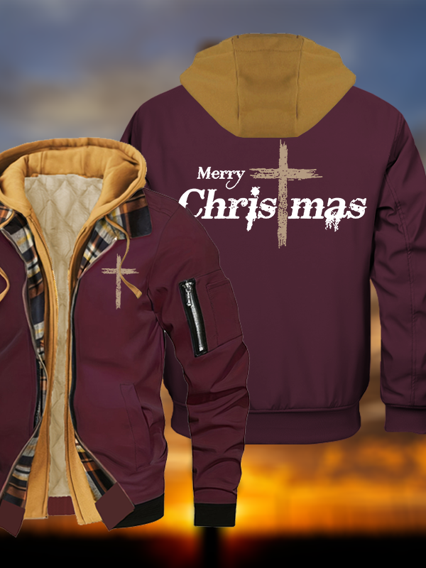 Merry Chrismas Jesus God Christian Warm Hooded Bomber Jacket