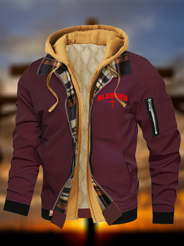 Blessed Cross  Warm Hooded Bomber Jacket