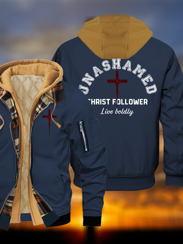 Unashamed Christ Follower Jesus God Christian Warm Hooded Bomber Jacket