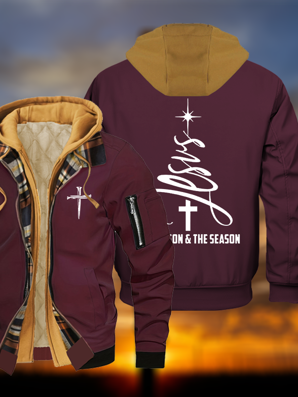 The Reason & The Season Jesus God Christian Warm Hooded Bomber Jacket