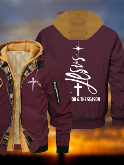 The Reason & The Season Jesus God Christian Warm Hooded Bomber Jacket