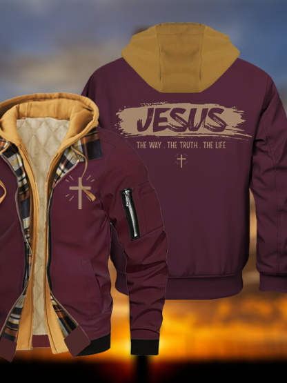 Jesus The Way The Truth The Life Jesus God Christian Warm Hooded Bomber Jacket
