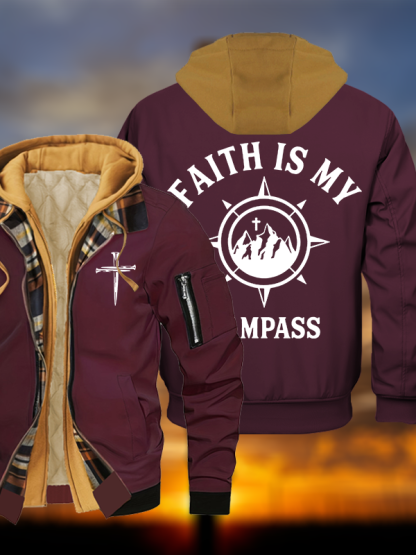 Faith Is My Campass Jesus God Christian Warm Hooded Bomber Jacket
