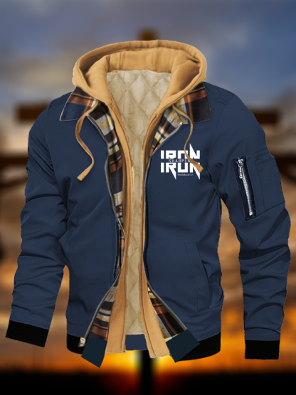 IRON SHARPENS IRON Proverbs 27:17 Jesus God Christian Warm Hooded Bomber Jacket