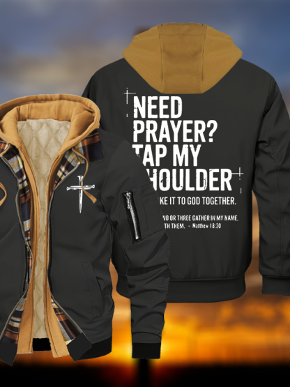 Need Prayer Tap My Shoulder Jesus God Christian Warm Hooded Bomber Jacket