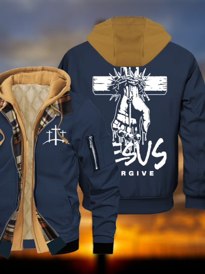 Jesus Forgive Jesus God Christian Warm Hooded Bomber Jacket