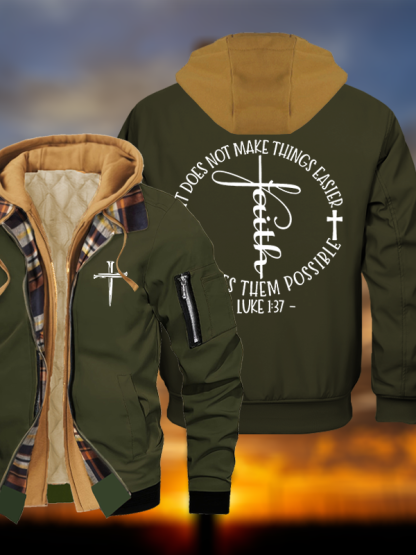 Luke 1 ：37 It Does Not Make Things Easier It Make Them Possible Jesus God Christian Warm Hooded Bomber Jacket