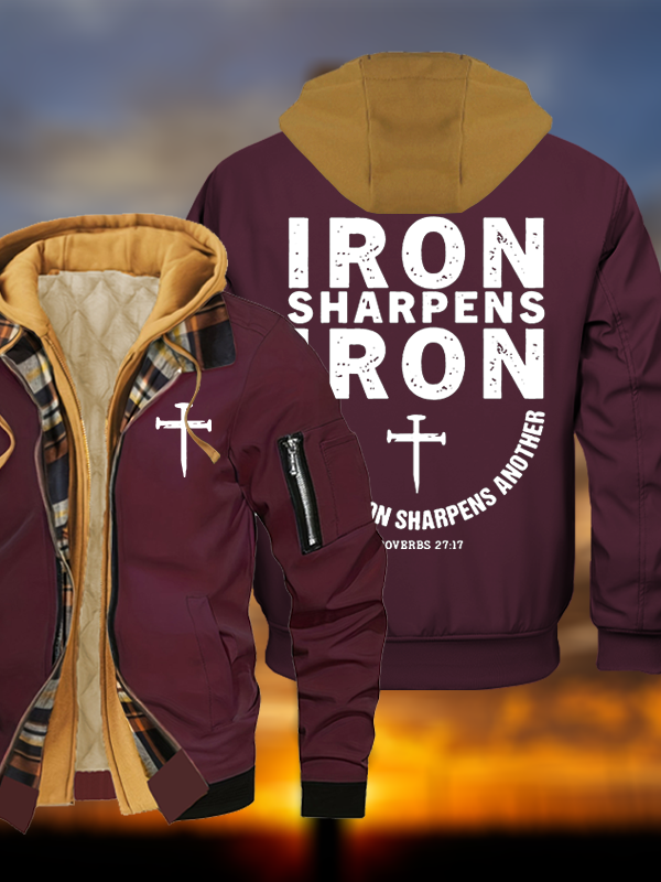 Proverbs 27:17  Jesus God Christian Warm Hooded Bomber Jacket