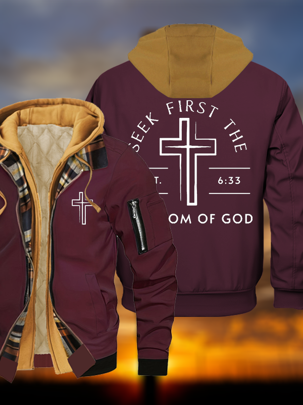 Seek First The Kingdom Of God Jesus God Christian Warm Hooded Bomber Jacket