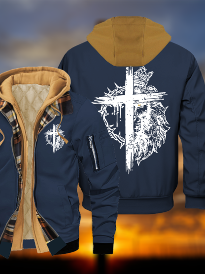Lion of Judah Jesus God Christian Warm Hooded Bomber Jacket