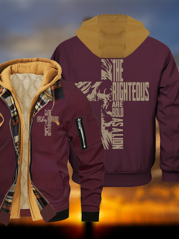 Bold as A Lion Jesus God Christian Warm Hooded Bomber Jacket