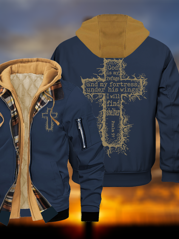 God Is My Refuge Psalm 91 Jesus God Christian Warm Hooded Bomber Jacket